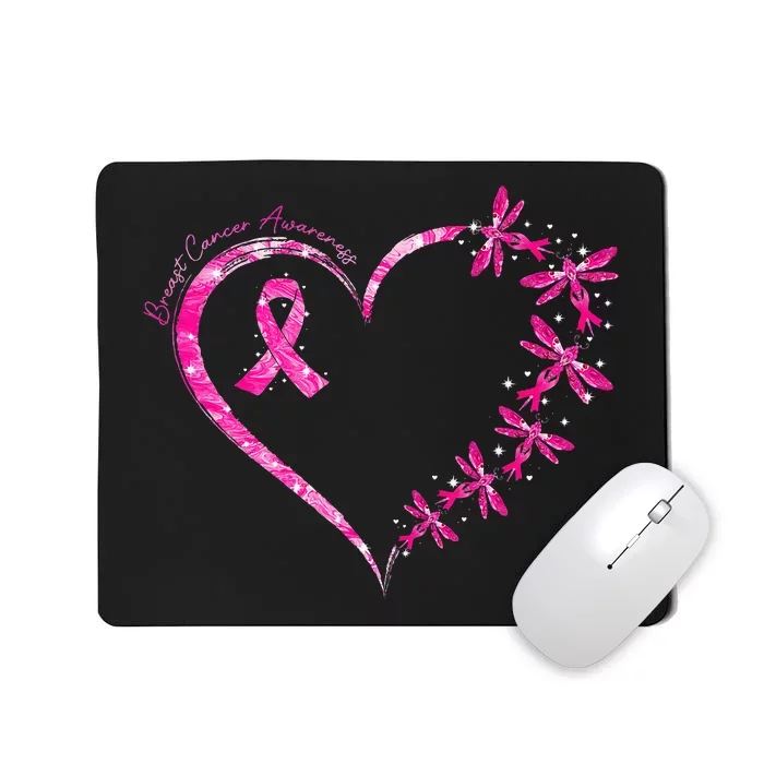 In October We Wear Pink Breast Cancer Awareness Dragonfly Mousepad