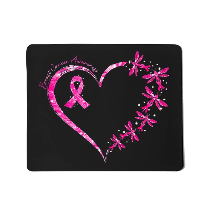 In October We Wear Pink Breast Cancer Awareness Dragonfly Mousepad