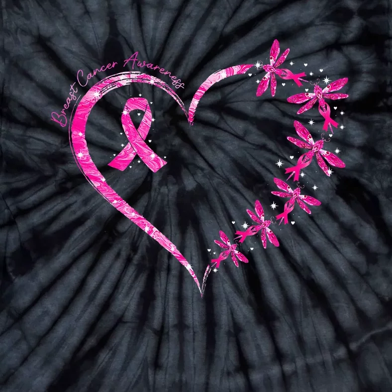 In October We Wear Pink Breast Cancer Awareness Dragonfly Tie-Dye T-Shirt