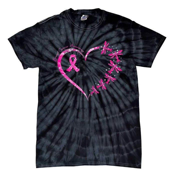 In October We Wear Pink Breast Cancer Awareness Dragonfly Tie-Dye T-Shirt