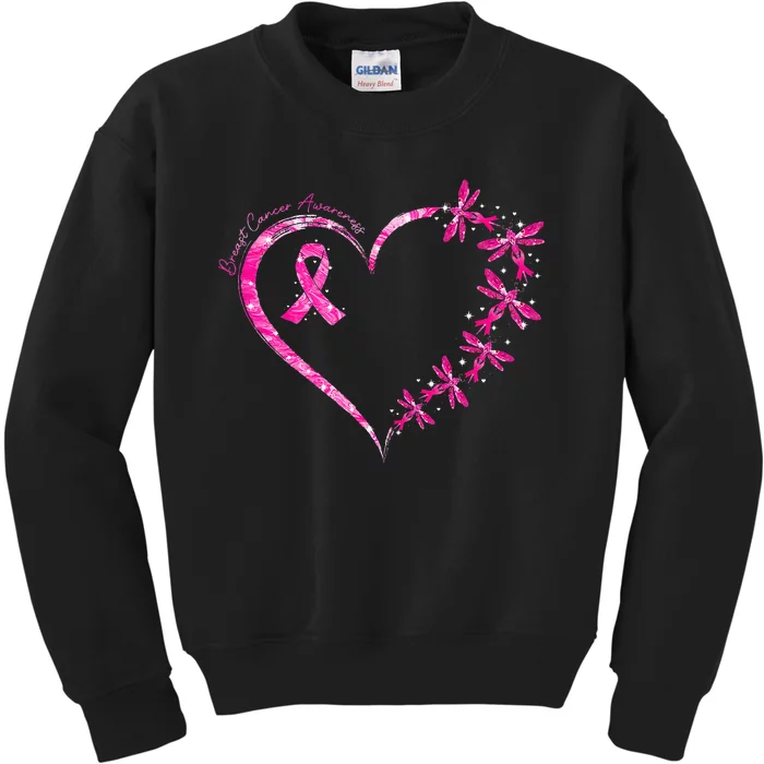 In October We Wear Pink Breast Cancer Awareness Dragonfly Kids Sweatshirt