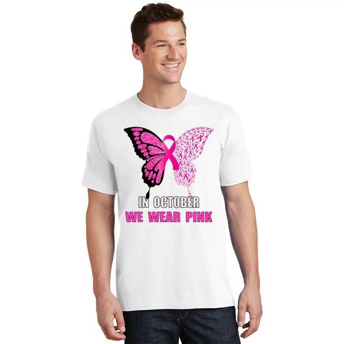 In October We Wear Pink Butterfly Breast Cancer Awareness T-Shirt