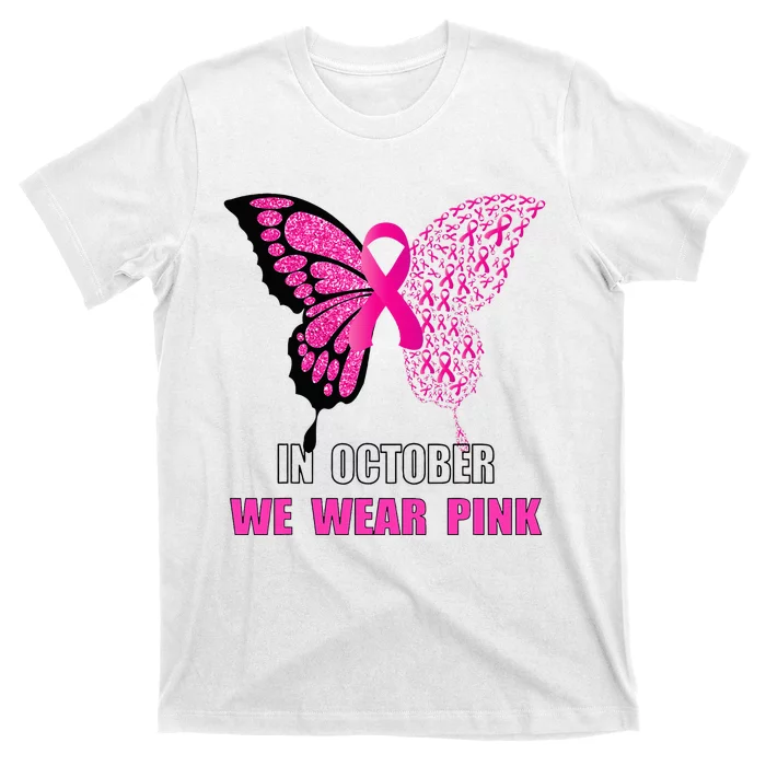 In October We Wear Pink Butterfly Breast Cancer Awareness T-Shirt