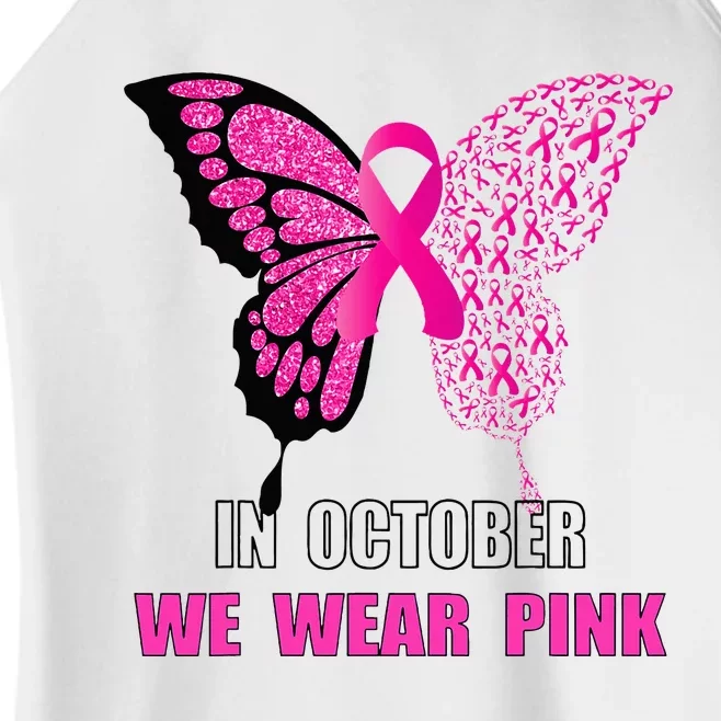 In October We Wear Pink Butterfly Breast Cancer Awareness Women’s Perfect Tri Rocker Tank