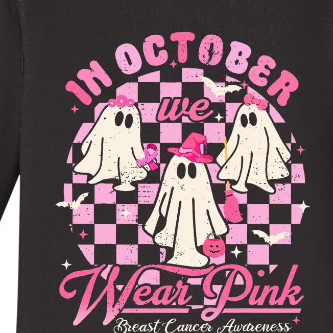 In October We Wear Pink Halloween Breast Cancer Awareness Baby Long Sleeve Bodysuit