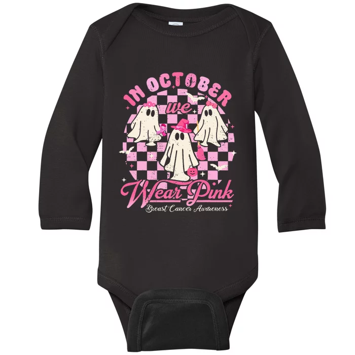 In October We Wear Pink Halloween Breast Cancer Awareness Baby Long Sleeve Bodysuit