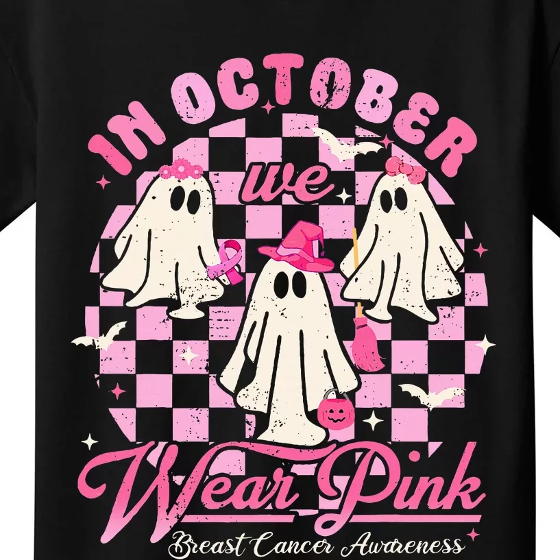 In October We Wear Pink Halloween Breast Cancer Awareness Kids T-Shirt