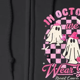 In October We Wear Pink Halloween Breast Cancer Awareness Full Zip Hoodie