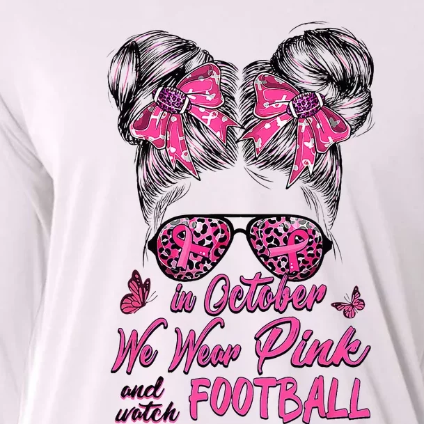 In October We Wear Pink And Watch Football Breast Cancer Cooling Performance Long Sleeve Crew