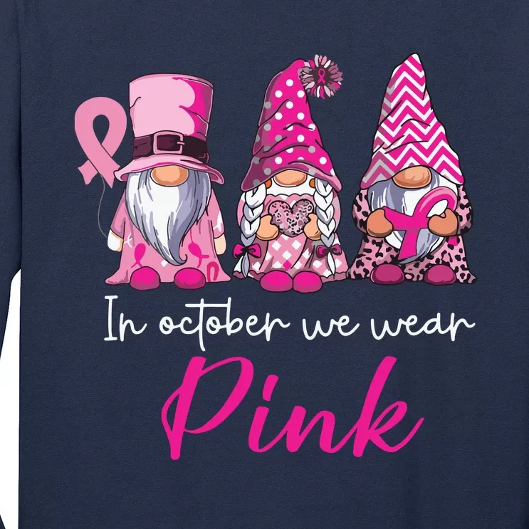 In October We Wear Pink Breast Cancer Awareness Gnomes Long Sleeve Shirt