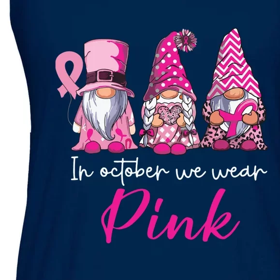 In October We Wear Pink Breast Cancer Awareness Gnomes Ladies Essential Flowy Tank