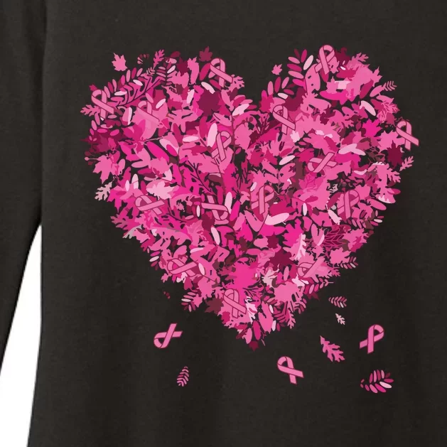 In October We Wear Pink Breast Cancer Awareness Leaves Heart Womens CVC Long Sleeve Shirt