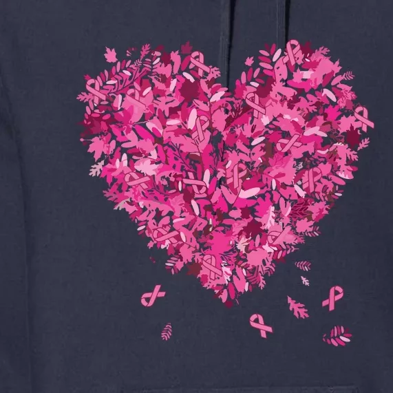 In October We Wear Pink Breast Cancer Awareness Leaves Heart Premium Hoodie