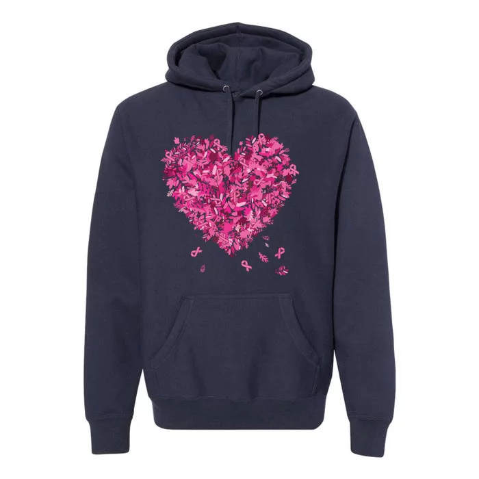 In October We Wear Pink Breast Cancer Awareness Leaves Heart Premium Hoodie