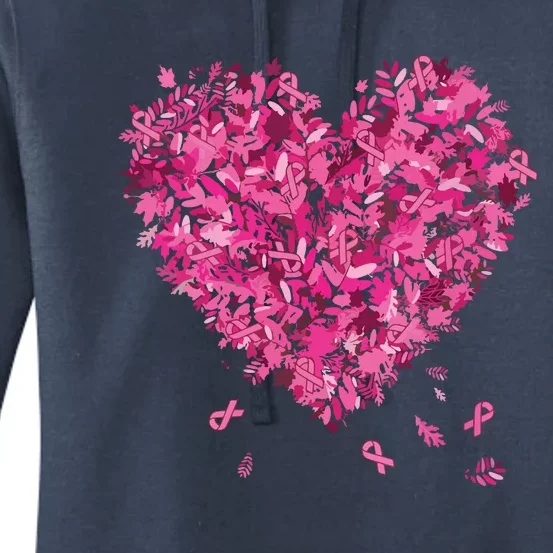 In October We Wear Pink Breast Cancer Awareness Leaves Heart Women's Pullover Hoodie