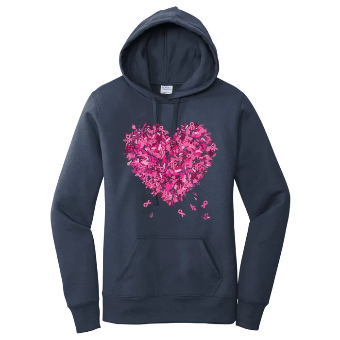 In October We Wear Pink Breast Cancer Awareness Leaves Heart Women's Pullover Hoodie