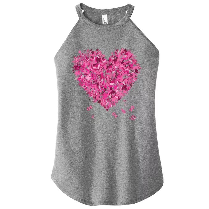 In October We Wear Pink Breast Cancer Awareness Leaves Heart Women’s Perfect Tri Rocker Tank