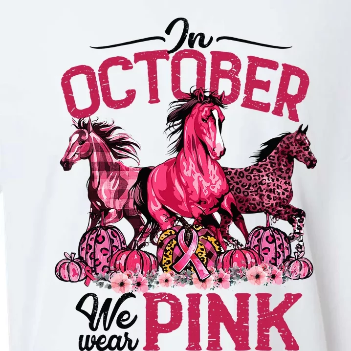 In October We Wear Pink Horse Leopard Pumpkin Breast Cancer Sueded Cloud Jersey T-Shirt