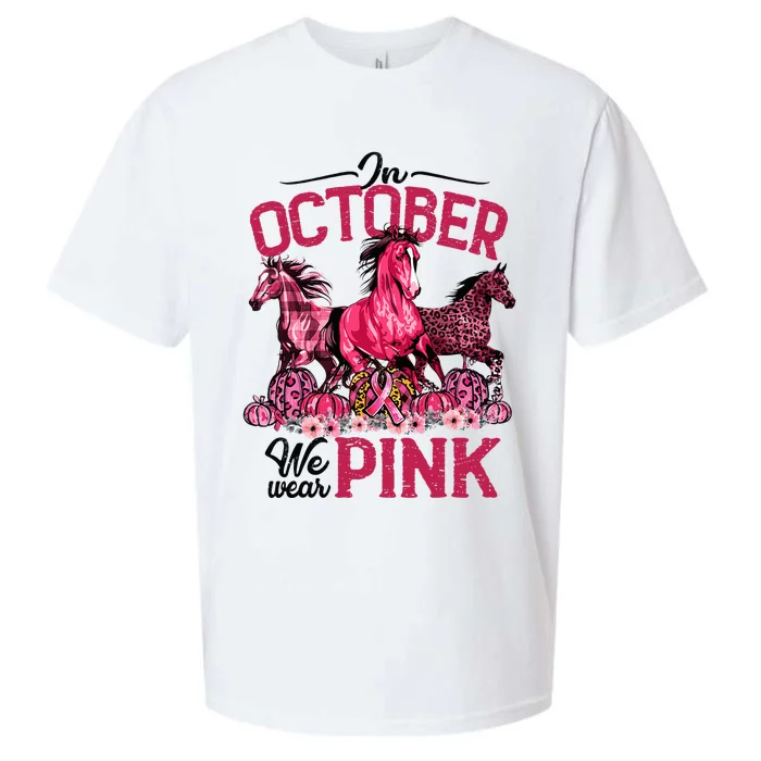 In October We Wear Pink Horse Leopard Pumpkin Breast Cancer Sueded Cloud Jersey T-Shirt