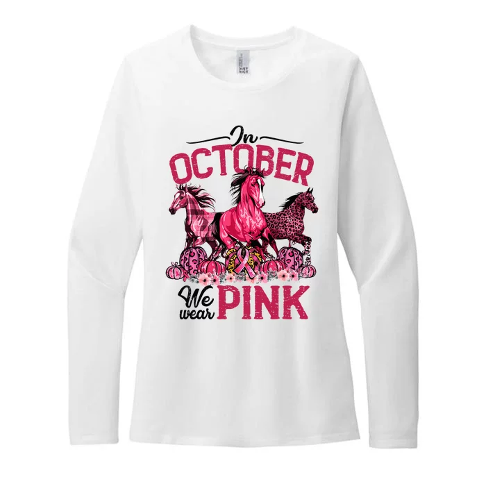 In October We Wear Pink Horse Leopard Pumpkin Breast Cancer Womens CVC Long Sleeve Shirt