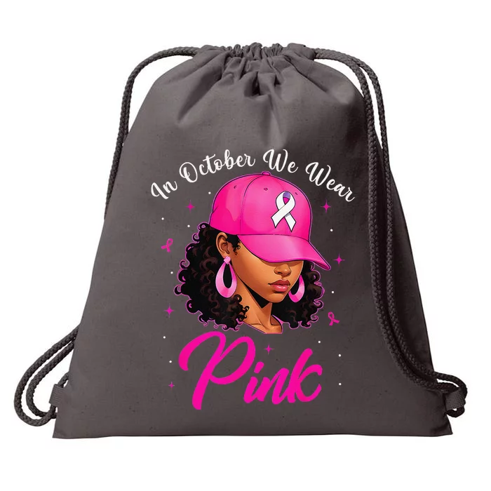 In October We Wear Pin.K Breast Cancer Awareness Black Women Drawstring Bag