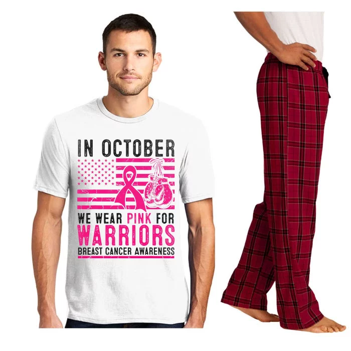 In October Wear Pink Support Warrior Awareness Breast Cancer Pajama Set