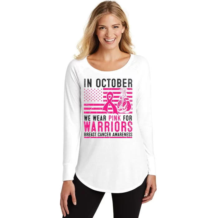 In October Wear Pink Support Warrior Awareness Breast Cancer Women's Perfect Tri Tunic Long Sleeve Shirt