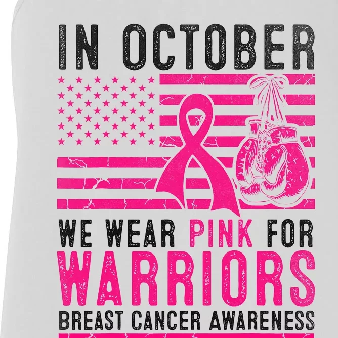 In October Wear Pink Support Warrior Awareness Breast Cancer Women's Racerback Tank