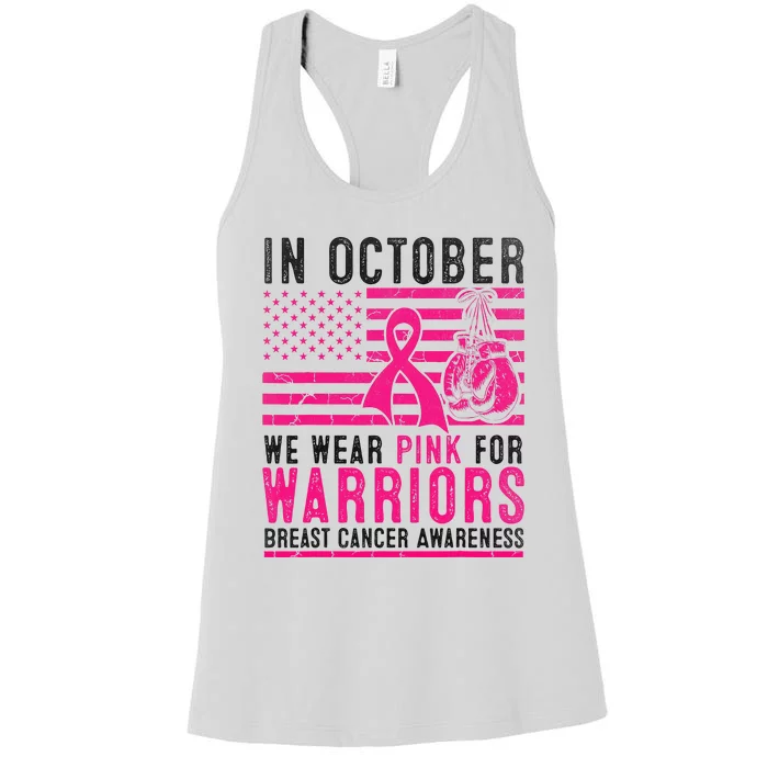 In October Wear Pink Support Warrior Awareness Breast Cancer Women's Racerback Tank