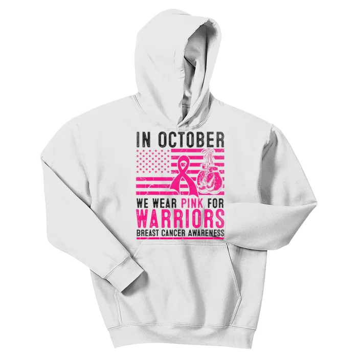 In October Wear Pink Support Warrior Awareness Breast Cancer Kids Hoodie