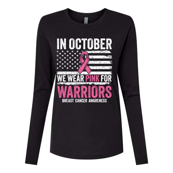 In October Wear Pink Support Warrior Awareness Breast Cancer Womens Cotton Relaxed Long Sleeve T-Shirt