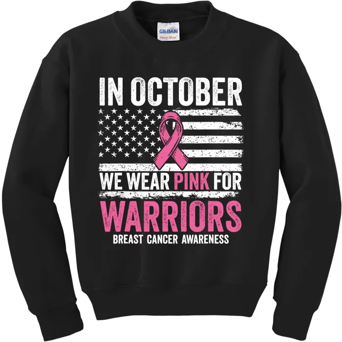 In October Wear Pink Support Warrior Awareness Breast Cancer Kids Sweatshirt