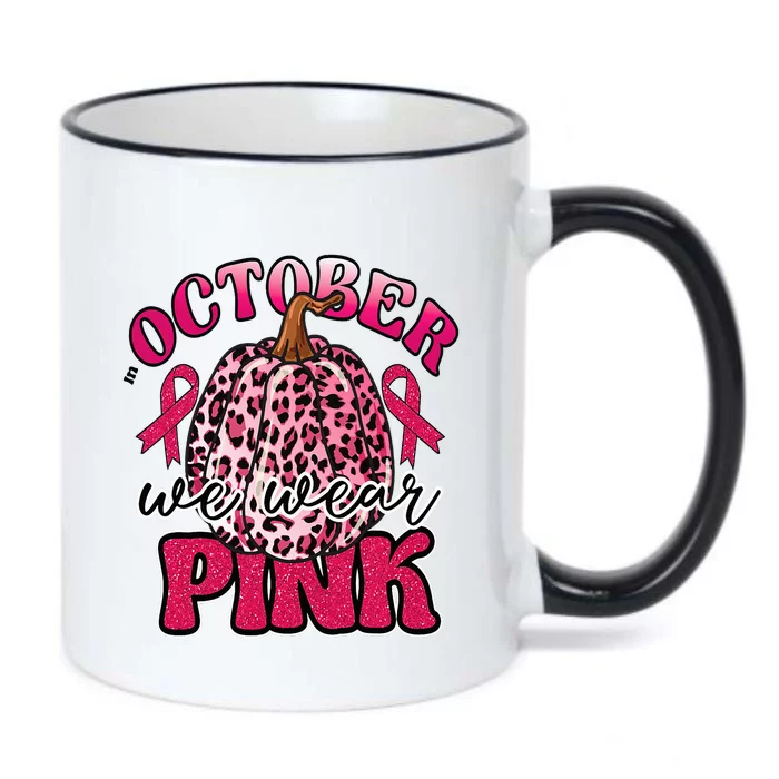 In October We Wear Pink Pumpkin Breast Cancer Awareness Black Color Changing Mug