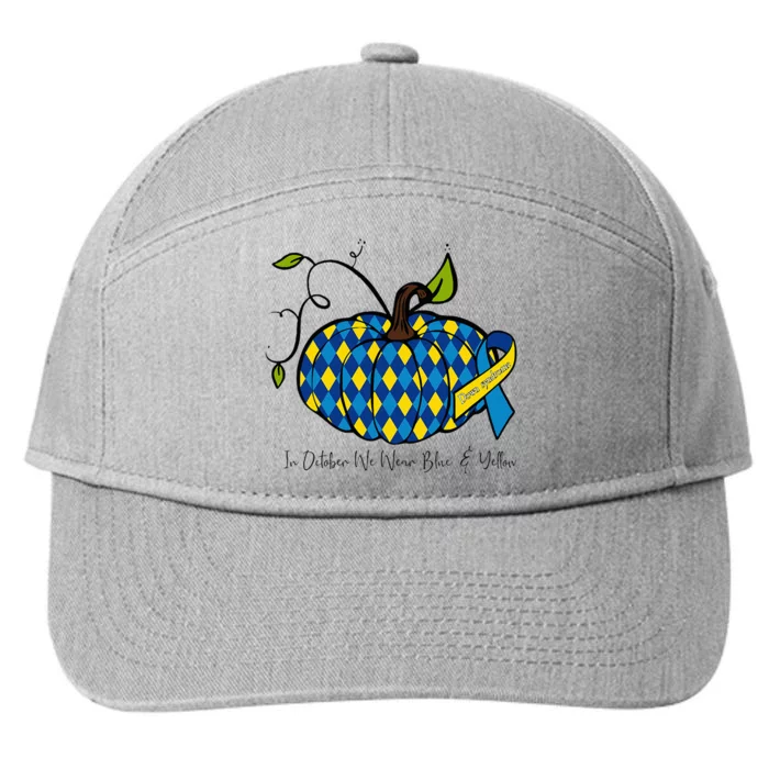 In October We Wear Blue And Yellow Down Syndrome Pumpkin 7-Panel Snapback Hat