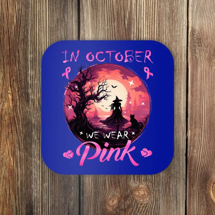 In October We Wear Halloween Witch Breast Cancer Coaster