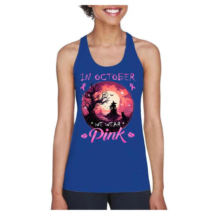 In October We Wear Halloween Witch Breast Cancer Women's Racerback Tank