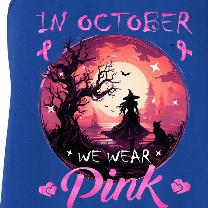 In October We Wear Halloween Witch Breast Cancer Women's Racerback Tank