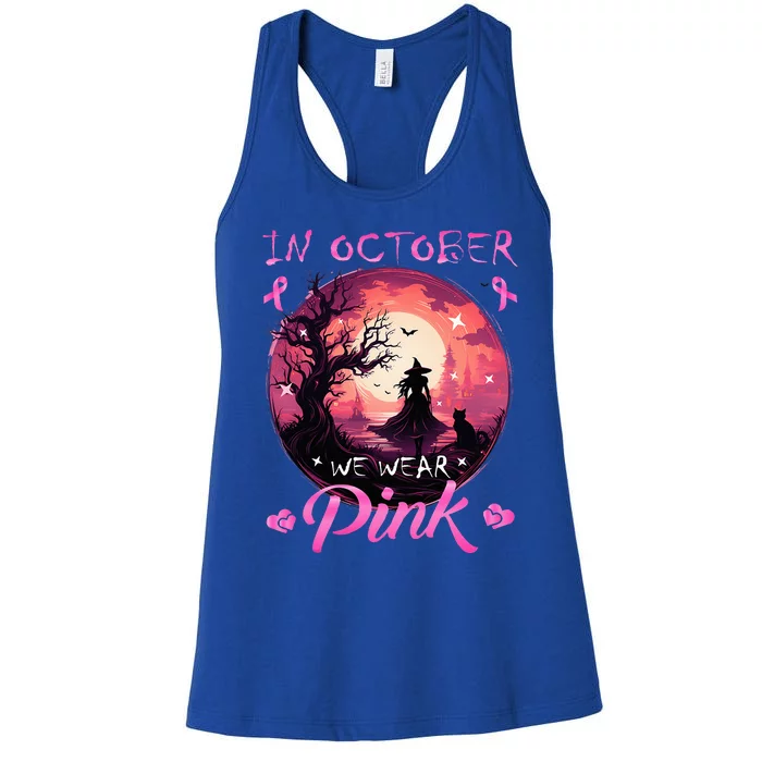 In October We Wear Halloween Witch Breast Cancer Women's Racerback Tank