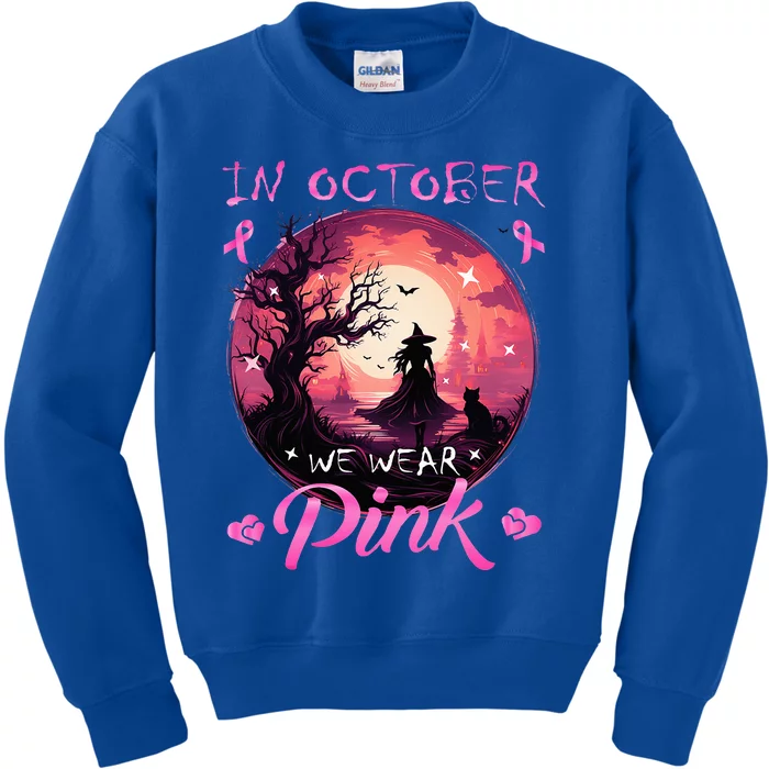 In October We Wear Halloween Witch Breast Cancer Kids Sweatshirt