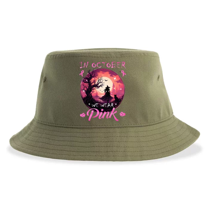 In October We Wear Halloween Witch Breast Cancer Sustainable Bucket Hat