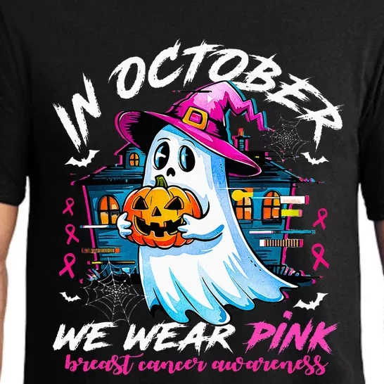 In October We Wear With Ghost Breast Cancer Awareness Pajama Set