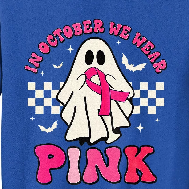 In October We Wear P.Ink Breast Cancer Groovy Ghost Halloween Gift Sweatshirt