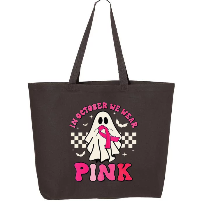 In October We Wear P.Ink Breast Cancer Groovy Ghost Halloween Gift 25L Jumbo Tote