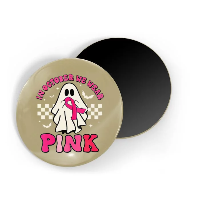 In October We Wear P.Ink Breast Cancer Groovy Ghost Halloween Gift Magnet