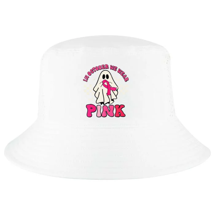 In October We Wear P.Ink Breast Cancer Groovy Ghost Halloween Gift Cool Comfort Performance Bucket Hat