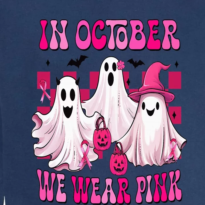 In October We Wear P.I.N.K Breast Cancer Ghost Garment-Dyed Sweatshirt