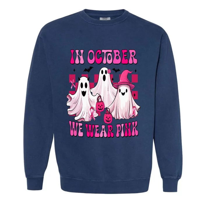 In October We Wear P.I.N.K Breast Cancer Ghost Garment-Dyed Sweatshirt