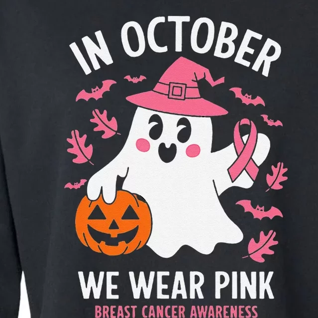 In October We Wear Pin.K Ghost Witch Breast Cancer Awareness Cropped Pullover Crew