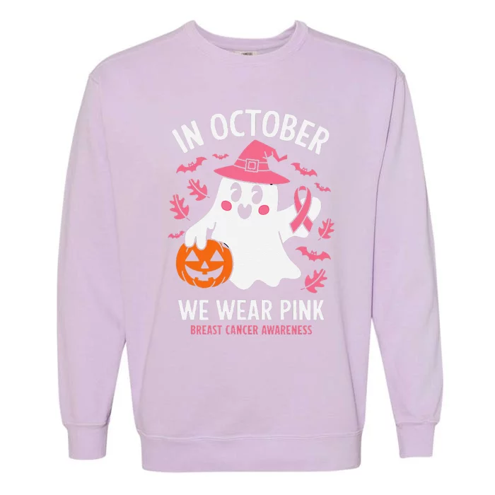 In October We Wear Pin.K Ghost Witch Breast Cancer Awareness Garment-Dyed Sweatshirt