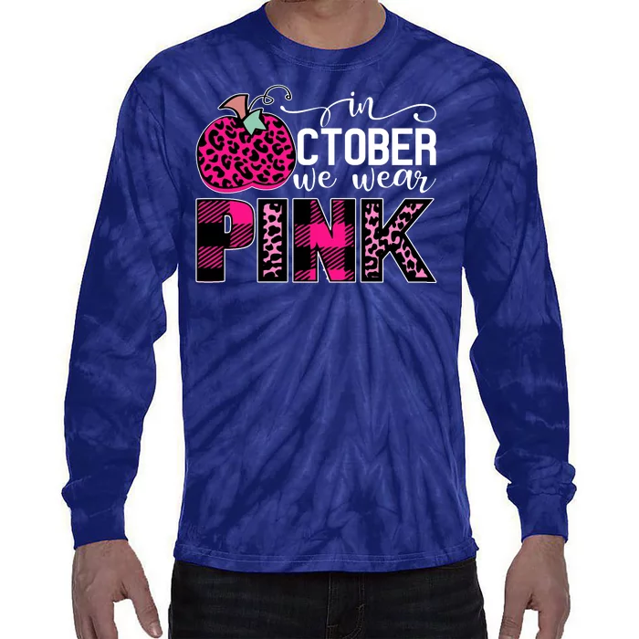 In October We Wear Pink Breast Cancer Pumpkin Tie-Dye Long Sleeve Shirt